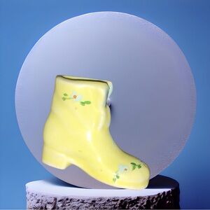 Vintage Yellow Ceramic Boot Planter Figurine